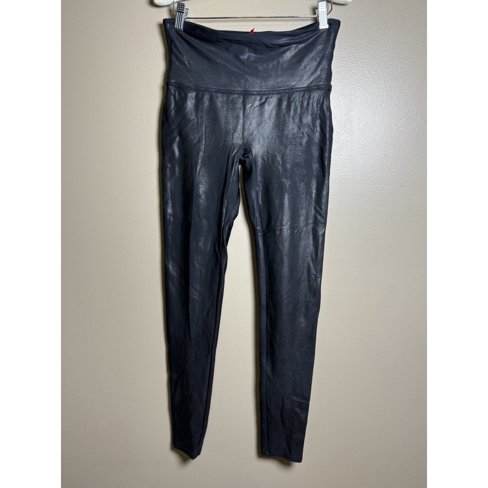 Spanx Black Faux Leather Shaping Leggings High Waisted Size L 2437
